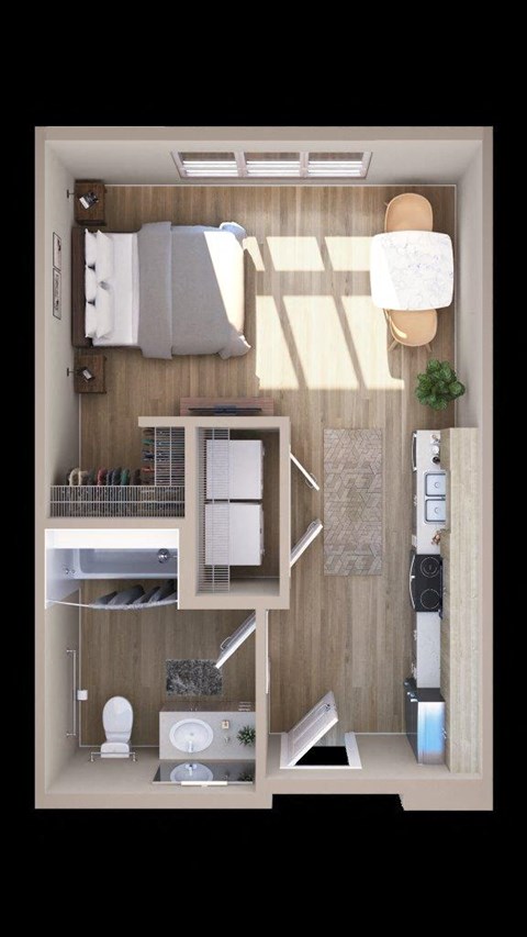 Adara at SeaTac Apartments S1 Studio 3D Floor Plan